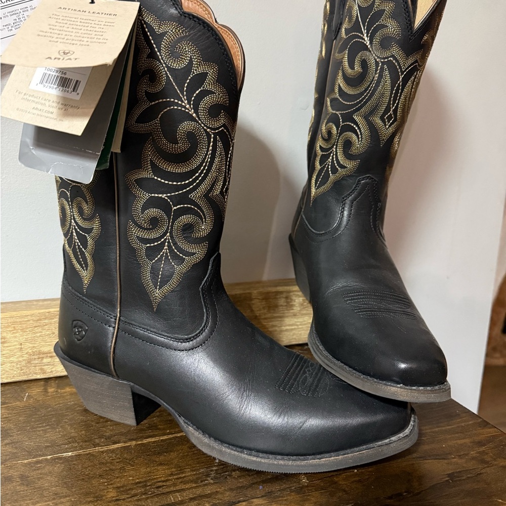 Ariat Black Western Boots with Gold Embroidery